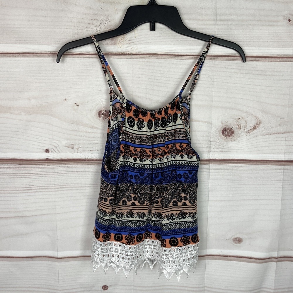 LA‎ Hearts Top Juniors S Paisley Tank Lace Trim Cami Scoop Neck Crop Sleeveless